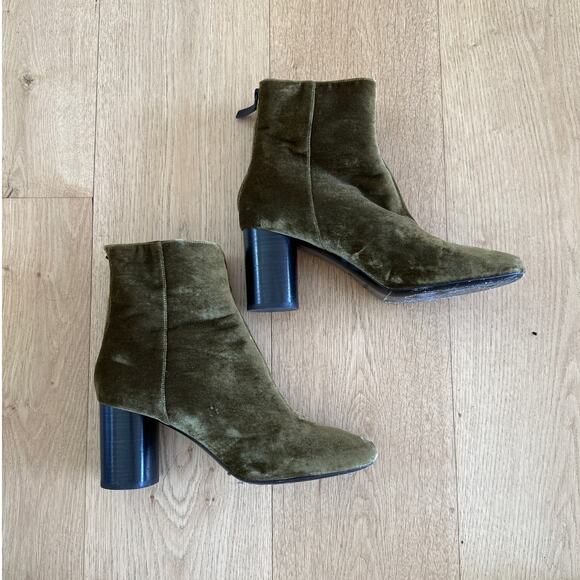 Sandro - Velvet Zip Back Ankle Boots in Olive Green - Picture 2 of 7
